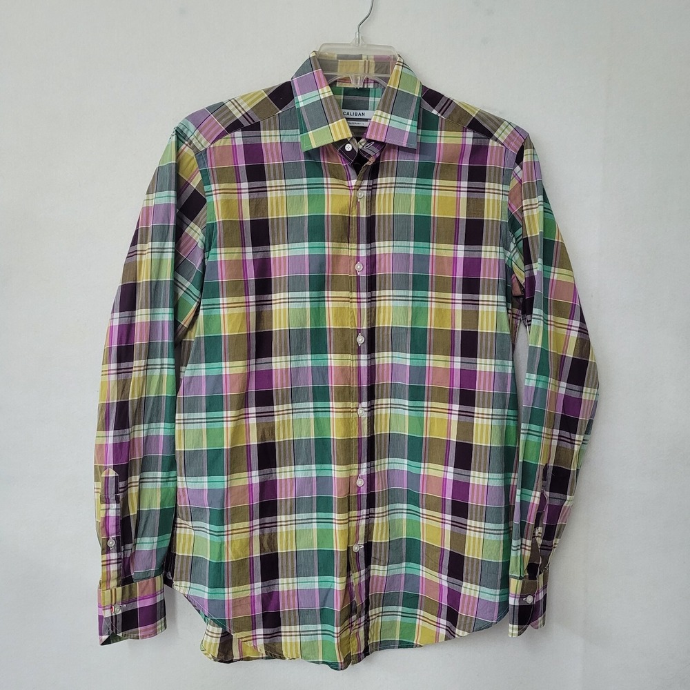 Caliban Plaid Button Up Shirt Mens 3 L Multicolor Contemporary Fit Cotton Italy